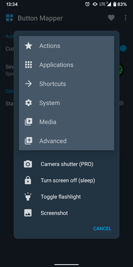 REMAP Opciones de borde activo en la aplicación Mapper de botón