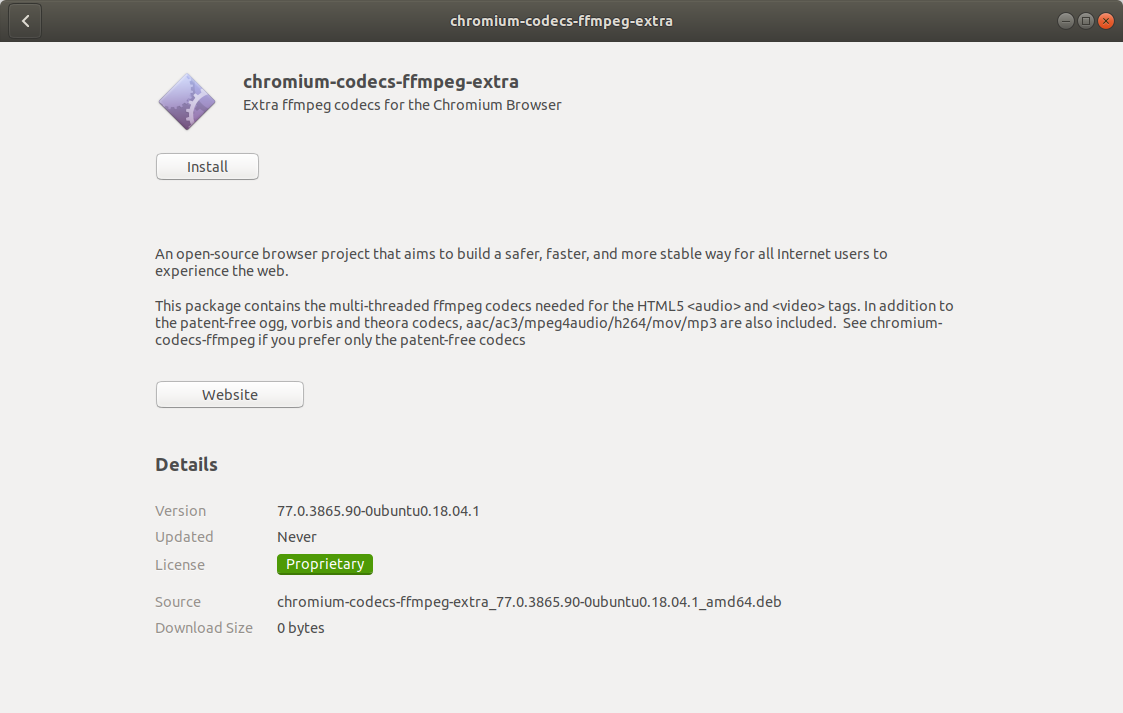 Códecs de Chromium FFMPEG extra en Ubuntu App Store