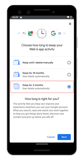 Keep-for-3 meses-Auto-Delete Elimine toda su actividad de Google