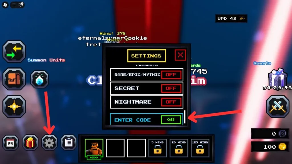 redimir los códigos de TD de cinco noches de Roblox