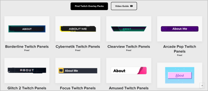 Plantillas de panel Twitch en el sitio de Nerdordie