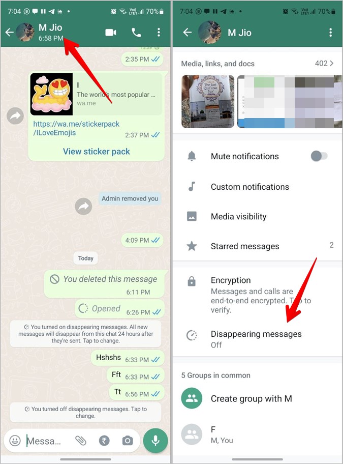 WhatsApp Mensajes de desaparición de Mensajes