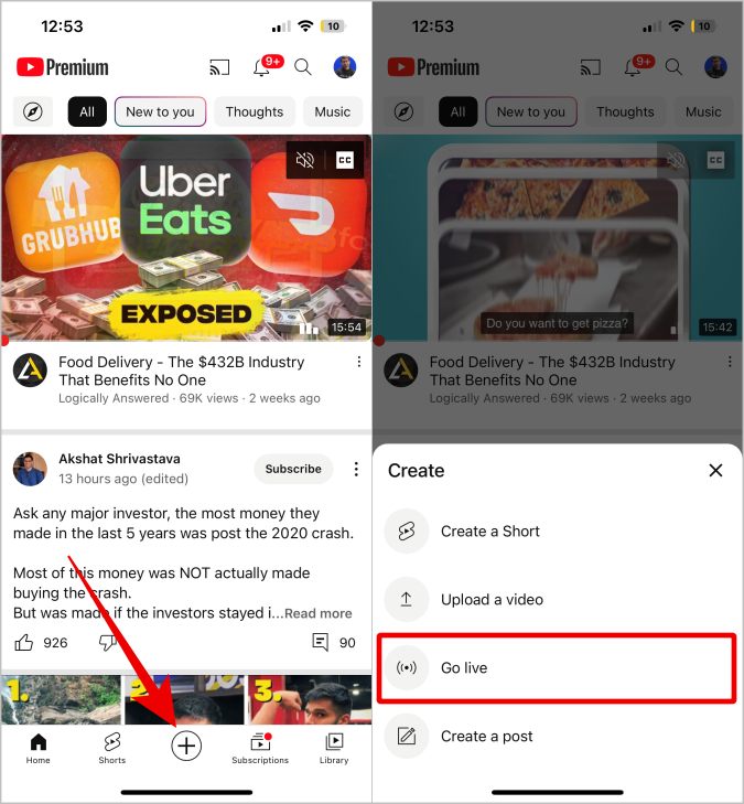 Ir en vivo en la aplicación de YouTube