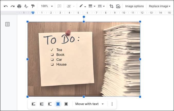 Google Docs detrás de Text Wrap