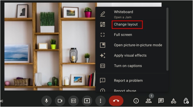 Opción de diseño de cambio de Google Meet