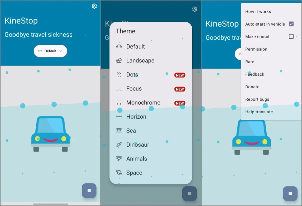 Aplicación Kinestop para iOS 18 La función de señales de movimiento del vehículo en el teléfono Android