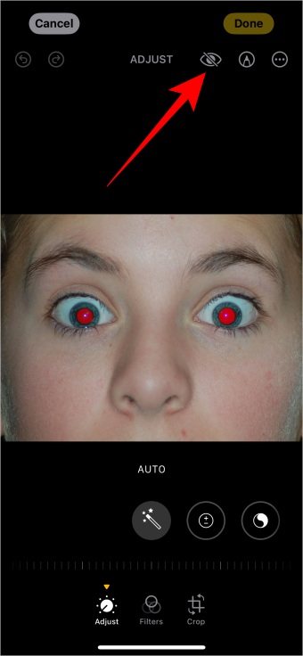 Opción de ojo rojo en fotos de Apple