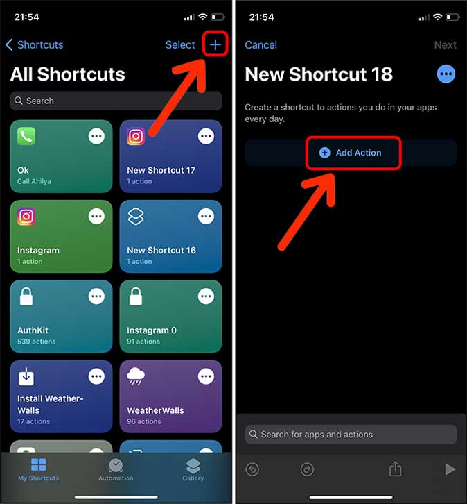 Agregue un nuevo atajo en iPhone