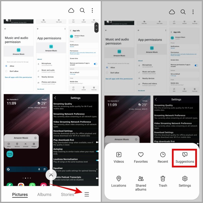 Sugerencias en la aplicación Samsung Gallery