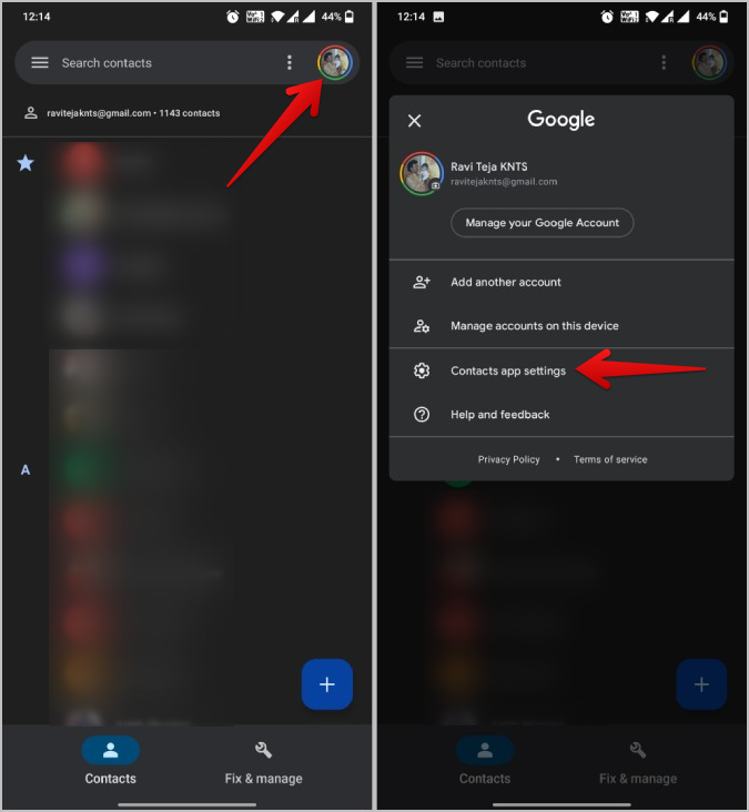 Configuración de la aplicación de contactos de Google