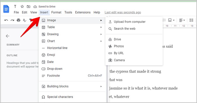 Google Docs Insertar imagen