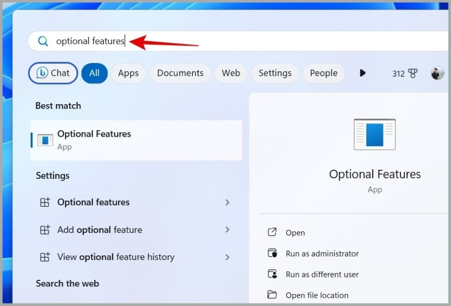 Abra las funciones opcionales en Windows