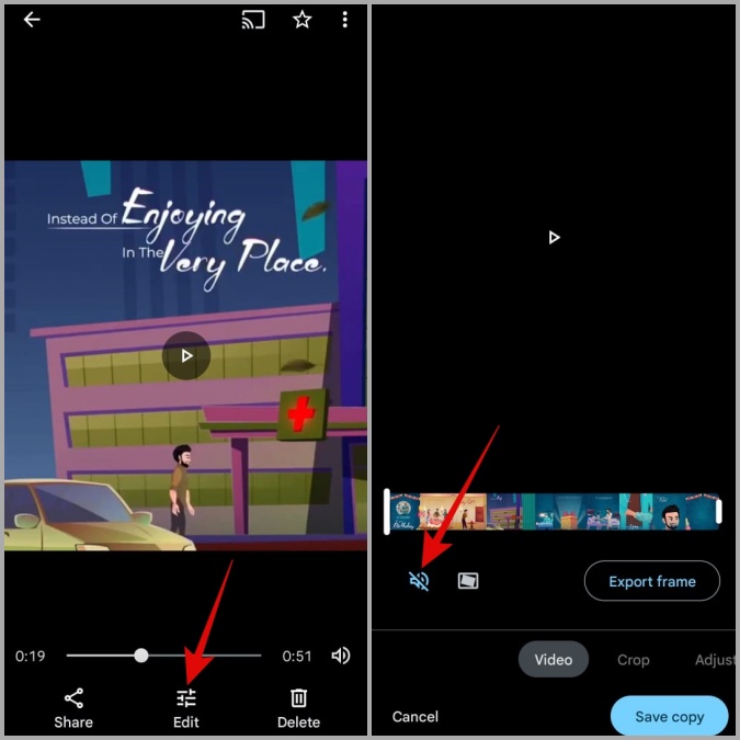 Eliminar el sonido del video usando Google Photos en Android