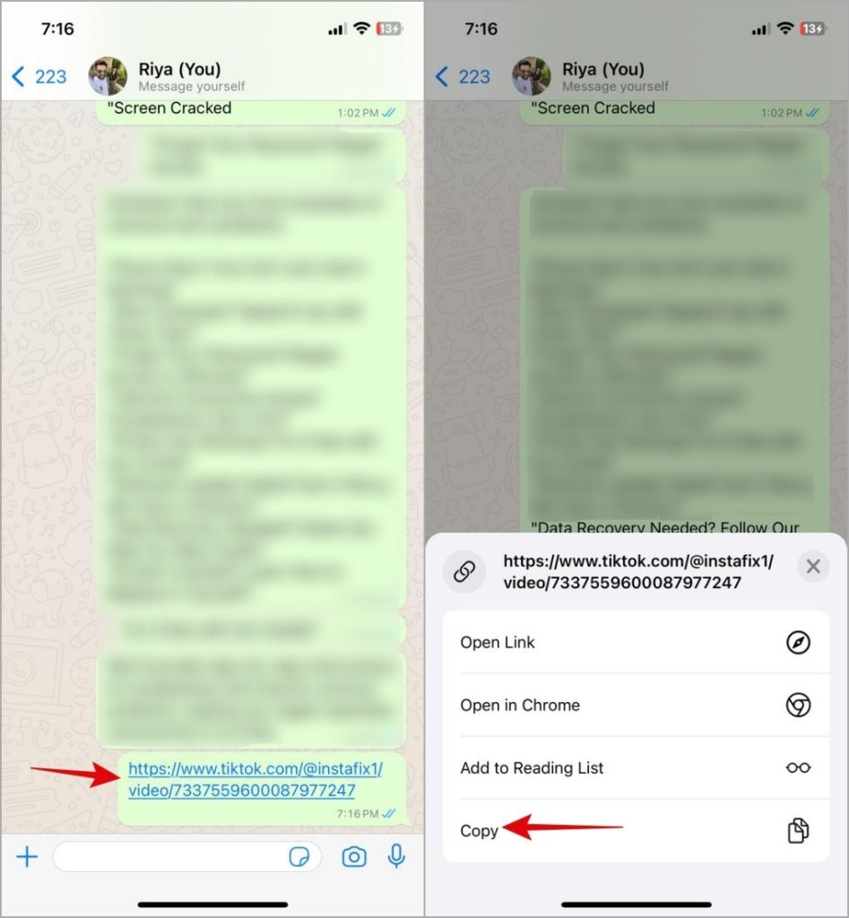 Copiar enlace en iPhone