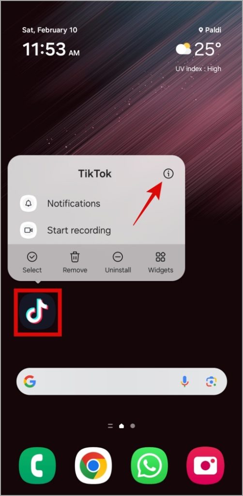 Abra la información de la aplicación Tiktok en Android