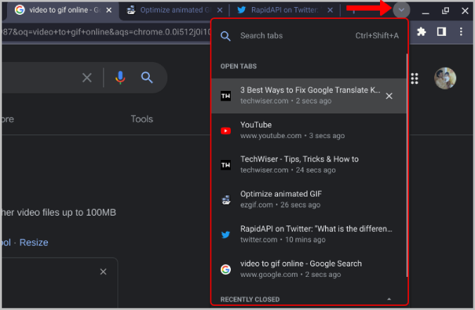 Búsqueda de pestañas en el navegador Chrome