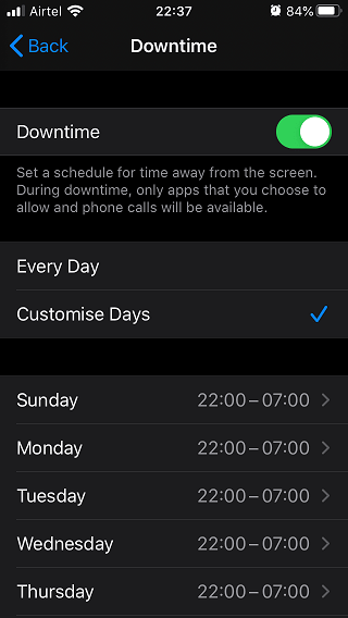 Configuración de tiempo de inactividad para un mejor sueño