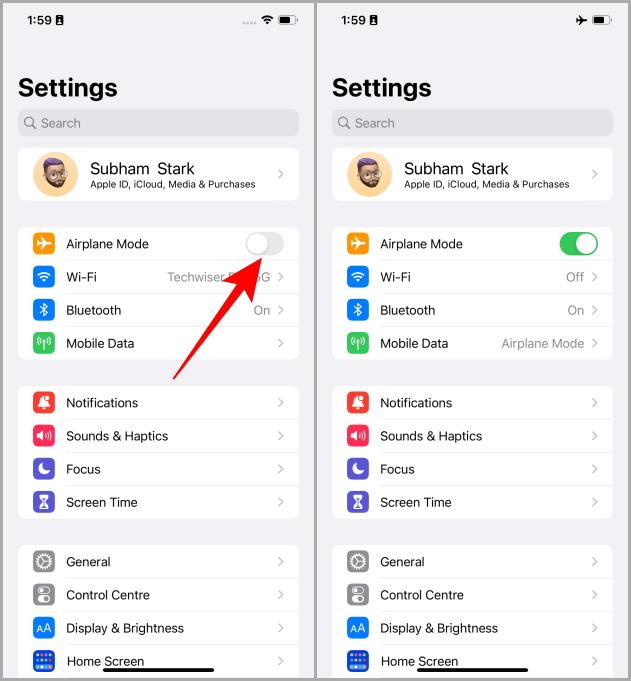 Configuración del modo de avión iOS