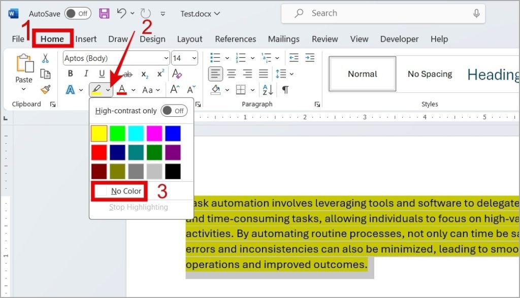 Eliminar resaltado del texto en Microsoft Word