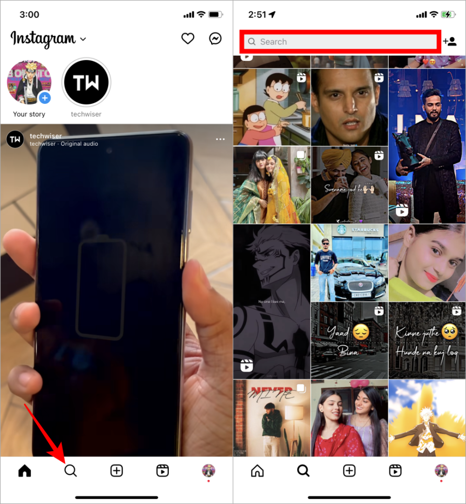 Inicio y búsqueda de la búsqueda de Instagram
