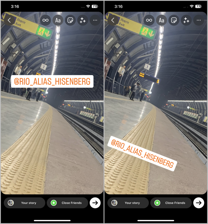 Colocando una etiqueta de mención en Instgaram