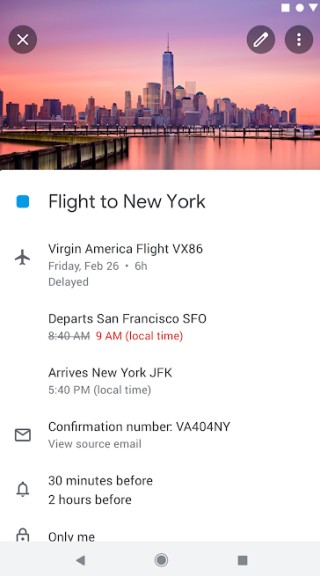 Información de vuelo en tiempo real desde Gmail en el calendario