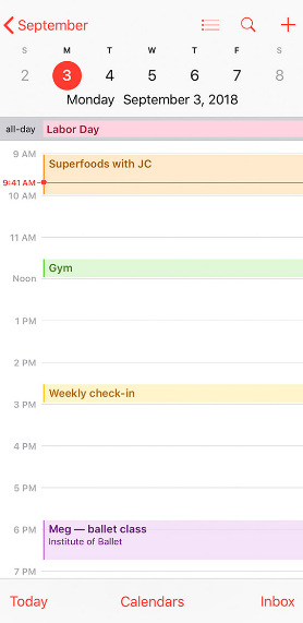 UI del calendario de manzana