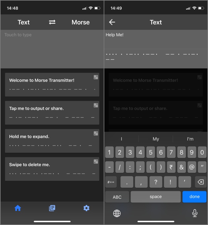 Aplicación de transmisor Morse en iOS
