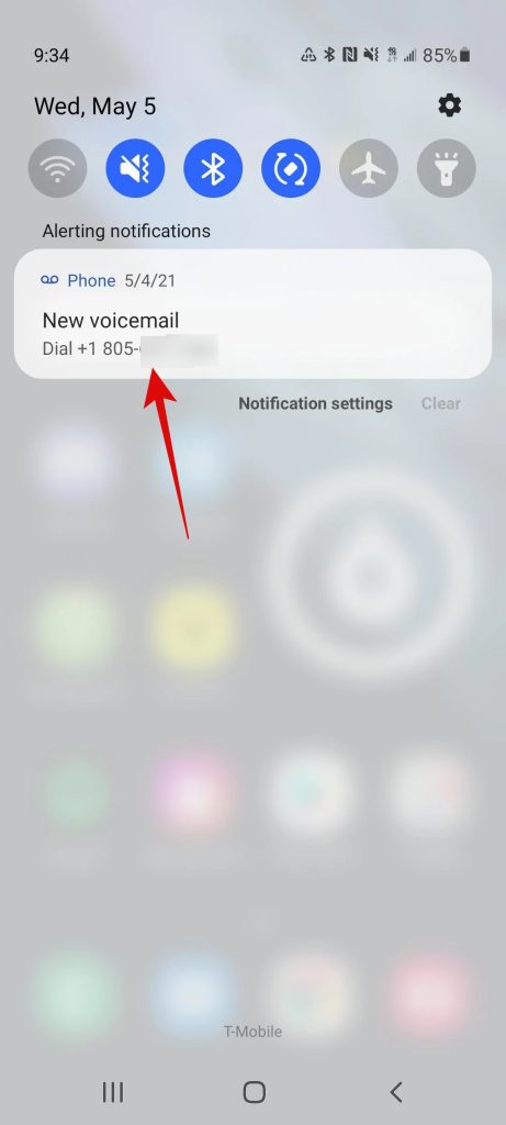 Notificación de correo de voz en el teléfono Samsung Galaxy