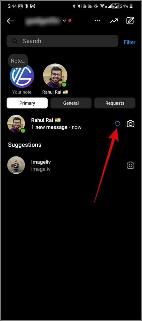 Vanish Mode Icon en Instagram