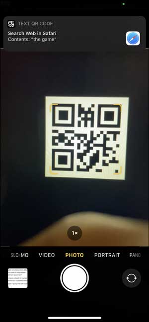 Lector de código QR en la aplicación de cámara de iPhone