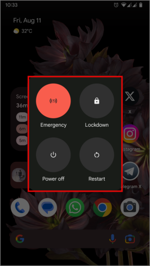 Menú de energía en Android