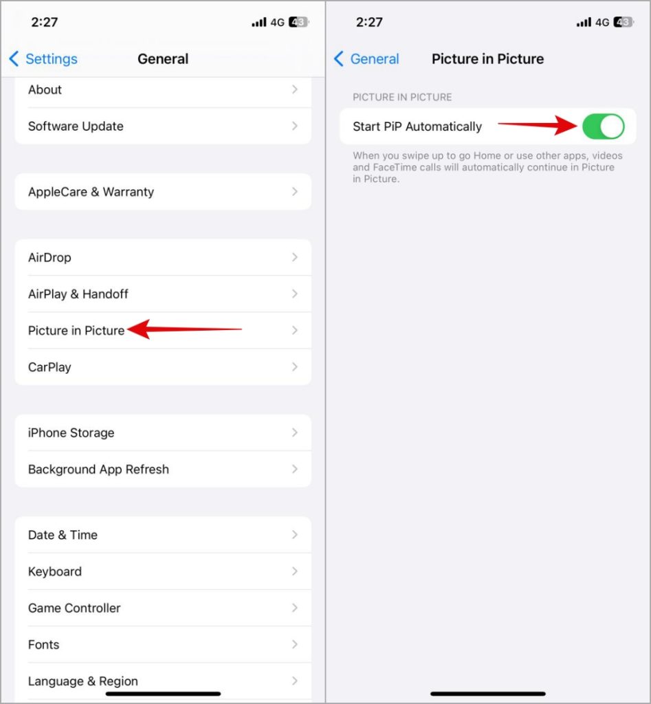 Habilitar PIP en iPhone