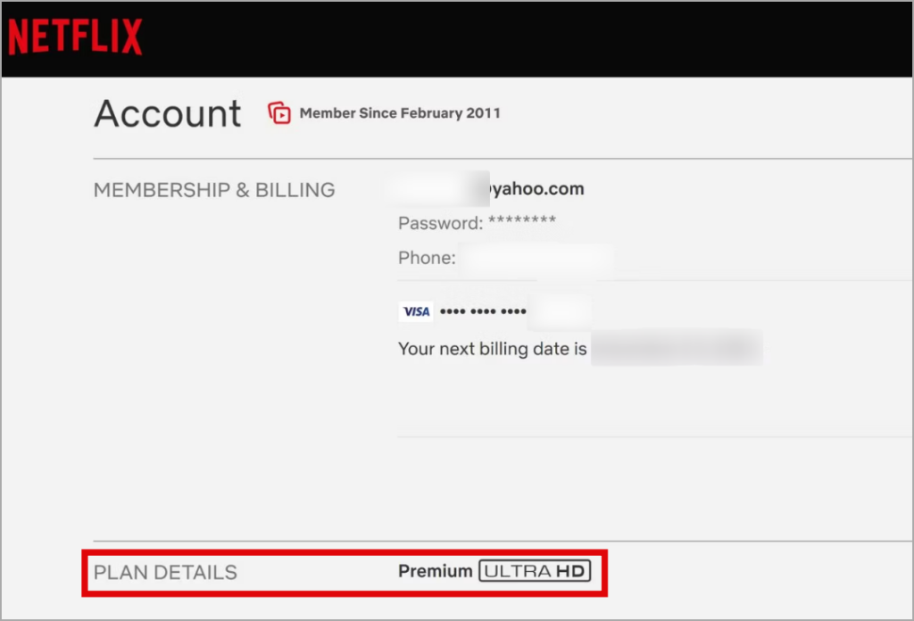 Verifique los detalles del plan de Netflix