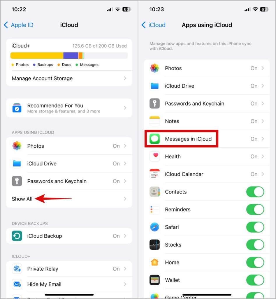 Configuración de mensajes de iCloud en iPhone
