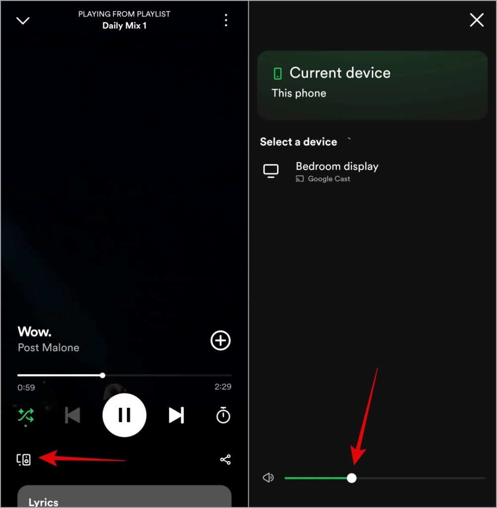 Cambiar el nivel de volumen en la aplicación móvil Spotify