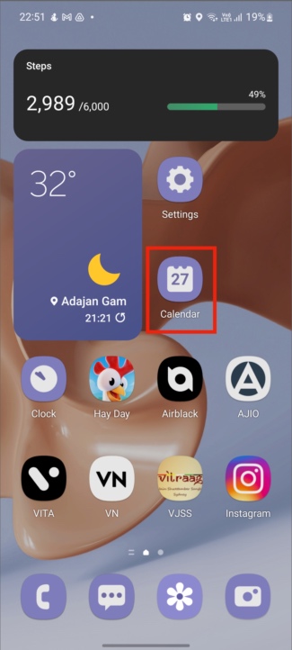 Abrir calendario de Samsung