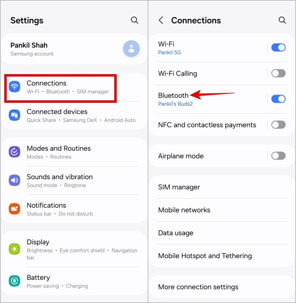 Menú Bluetooth en Android