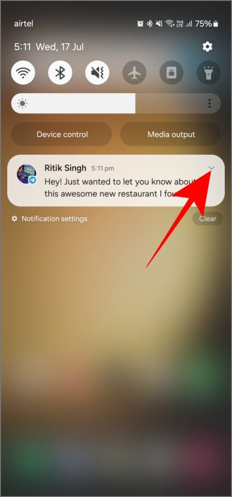 Lectura del mensaje de telegrama sin el marcado Visto desde la vista previa de la notificación