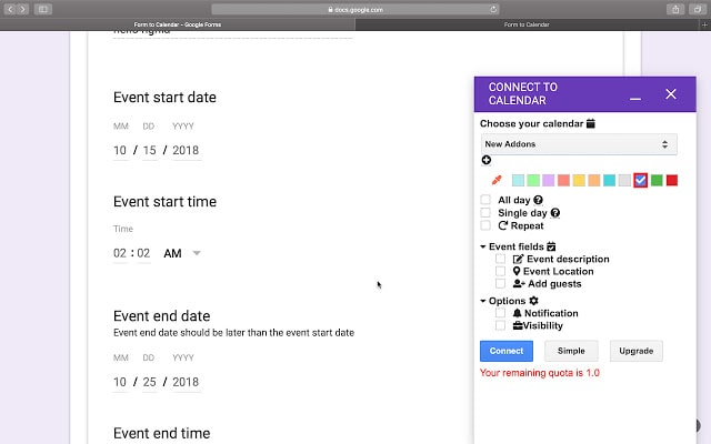 Creación de eventos a partir de formularios
