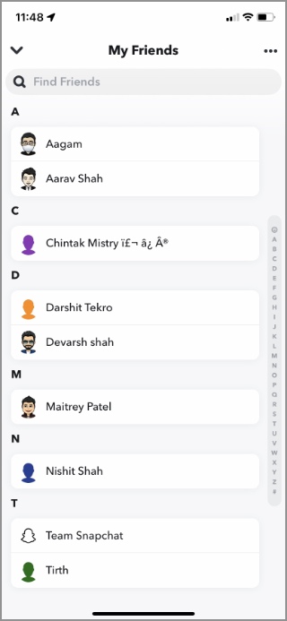 Revise la lista de amigos de Snapchat