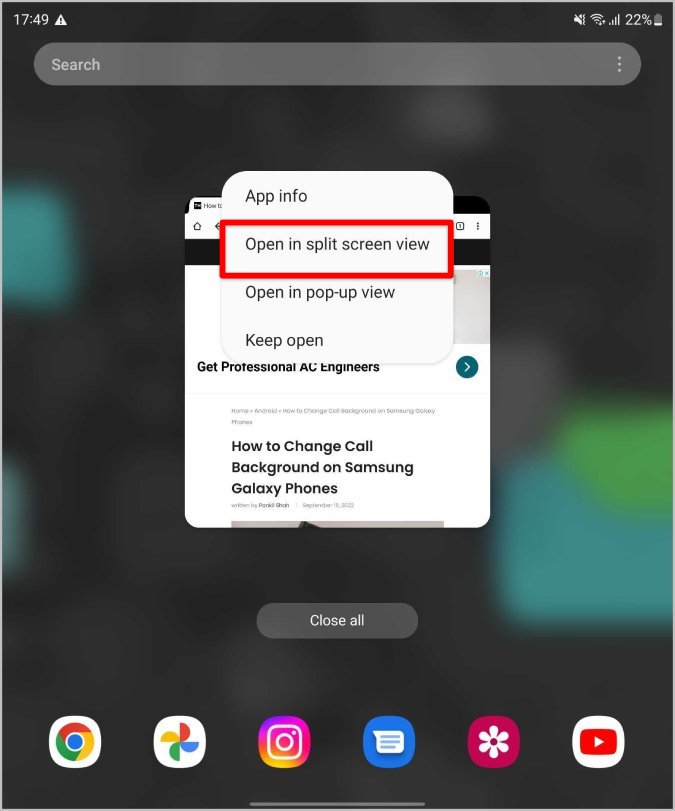 Abra aplicaciones en la vista de pantalla dividida en Galaxy Fold