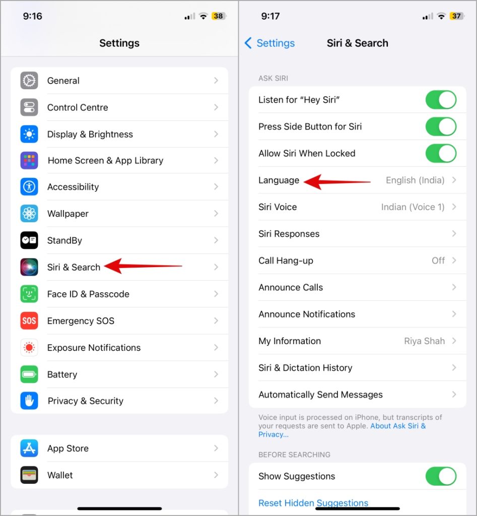Configuración del idioma Siri en iPhone