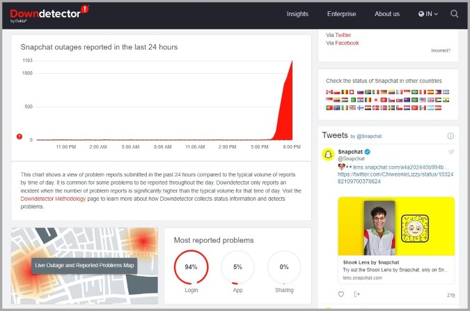 Verifique el estado del servidor Snapchat