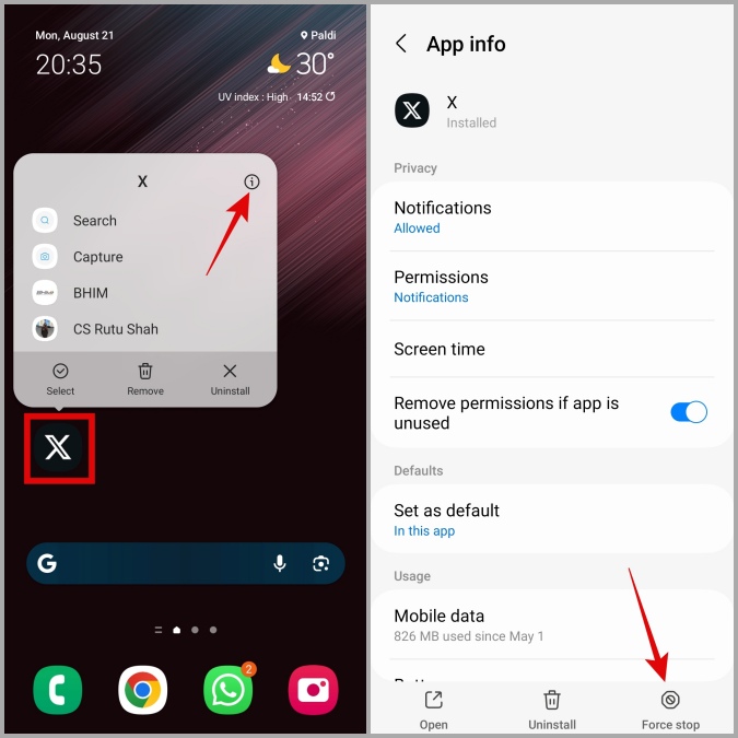 Force Deten la aplicación de Twitter en Android