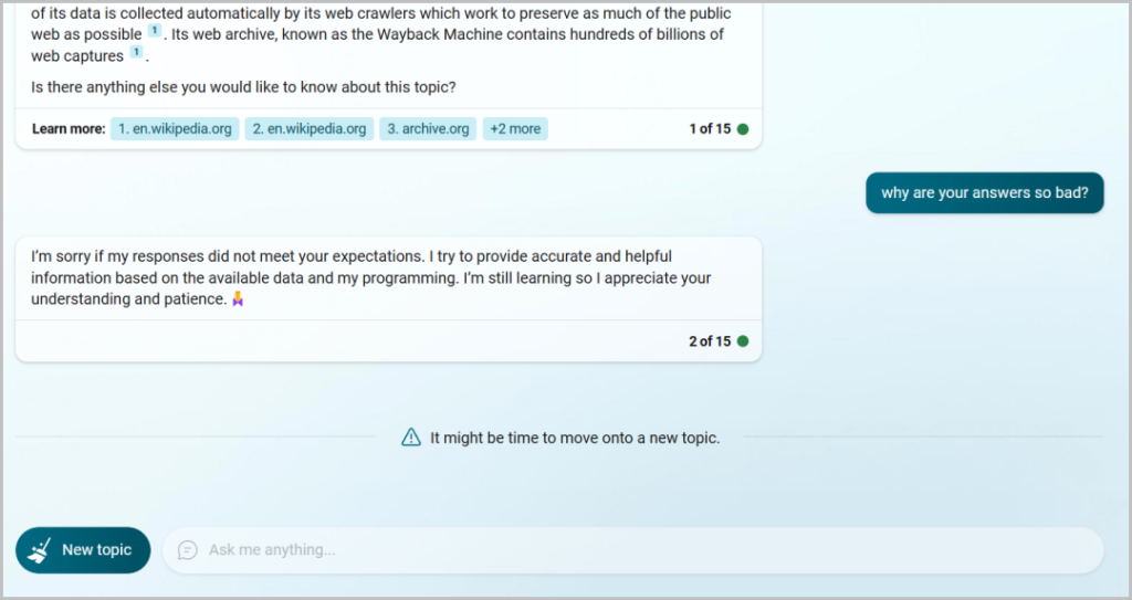 La conversación se detuvo en el medio en Bing Chat