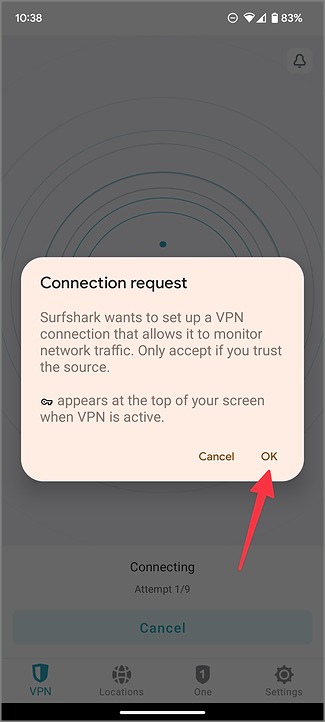Habilitar la solicitud de VPN en Android