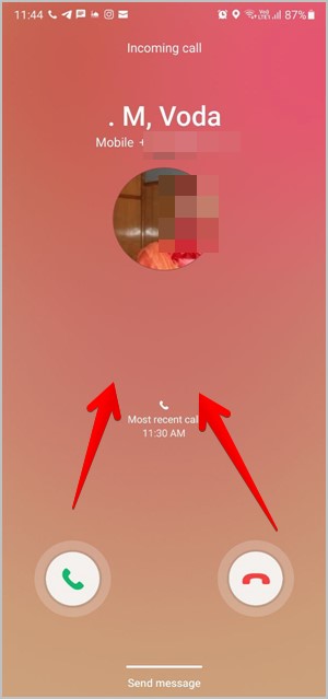 Samsung Respuesta llame deslizar el deslizamiento