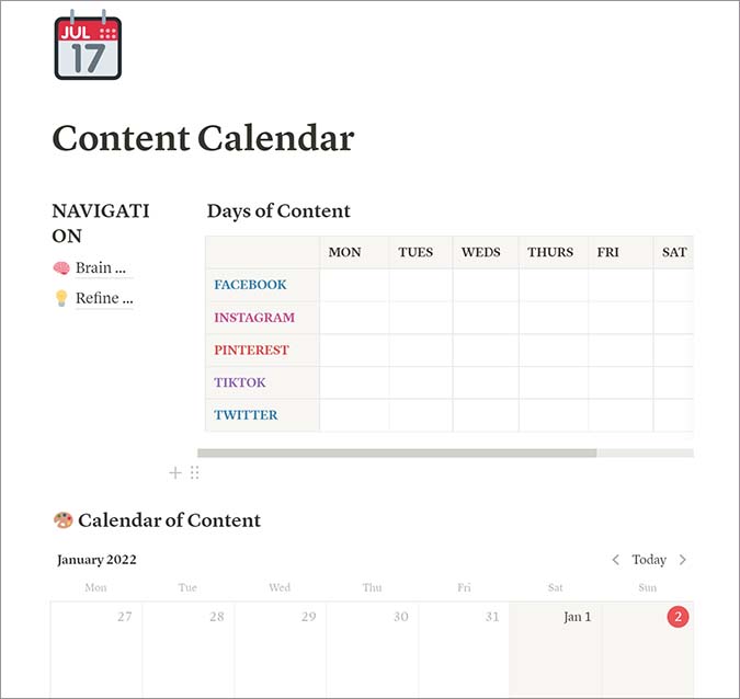 Plantilla de noción de creación de contenido