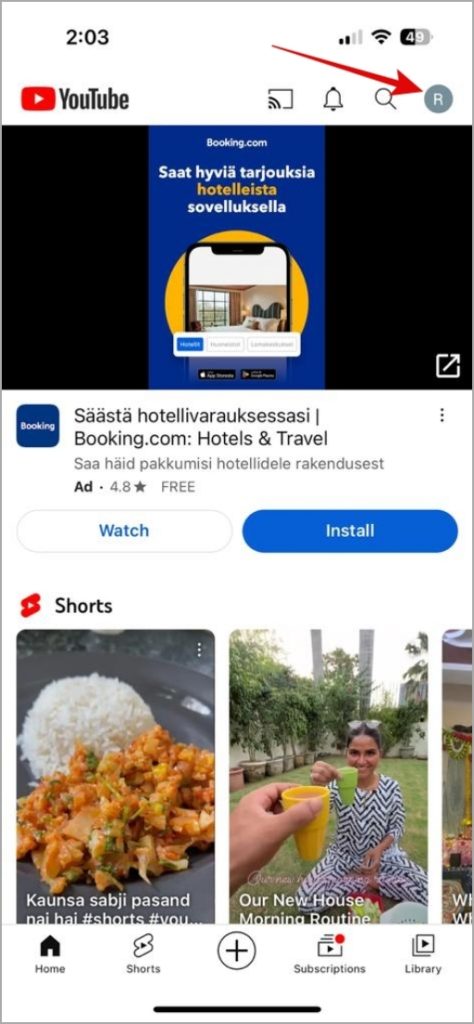 Aplicación de YouTube en iPhone